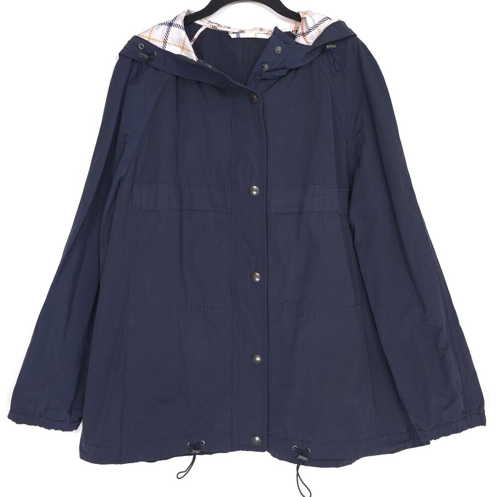 COACH‎ Hooded Raincoat Jacket LARGE Snap Front Blazer Cardigan Lightweight READ